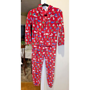 Vineyard Vines Martha’s Vineyard Red Fleece Hooded One-Piece Pajama M Xmas Tree